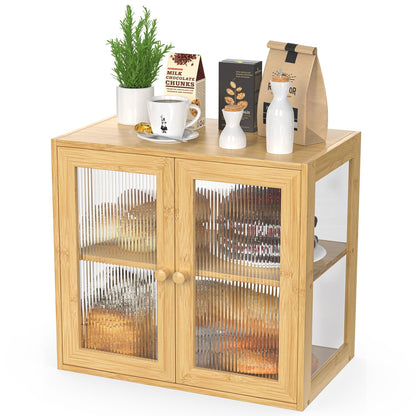 BAMBANG Double Layer Bamboo Bread Box for Kitchen Counter, Bread Bin Farmhouse Large Bread Box with 2 Doors, Wooden Breadbox Storage Container Holder for Homemade Bread, Natural