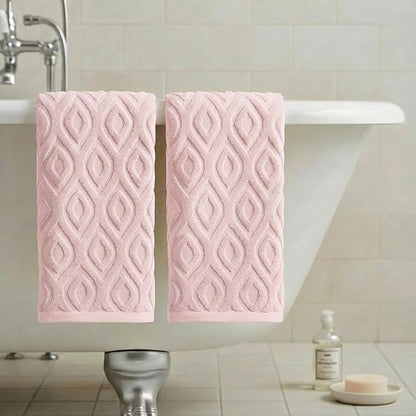 Artoid Mode 2 Pcs Pink 3D Diamond Grid Jacquard Hand Towels