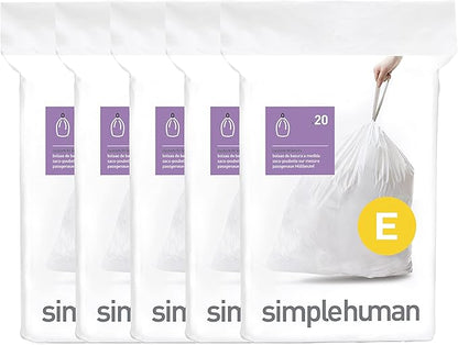 simplehuman Code E 100 Count, Dispenser Pack Custom Fit Liners, Drawstring