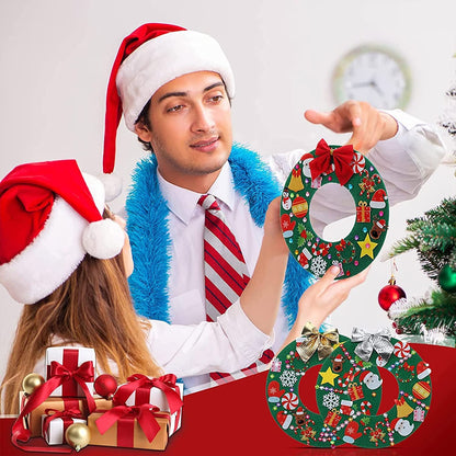Tatuo 12 Pcs Felt Christmas Tree Wreath Decorating Craft Christmas DIY Ornaments Making Kit with 221 Self Adhesive Felt Stickers 12 Bows and 5 Gem Stickers (Wreath Style)