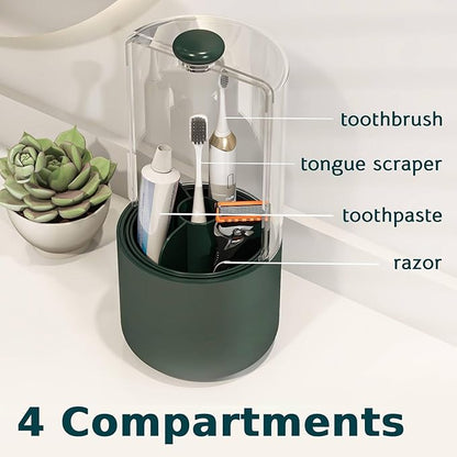 Toothbrush Holder with Cover 360 Rotating 4 Compartments Bathroom Toothpaste
