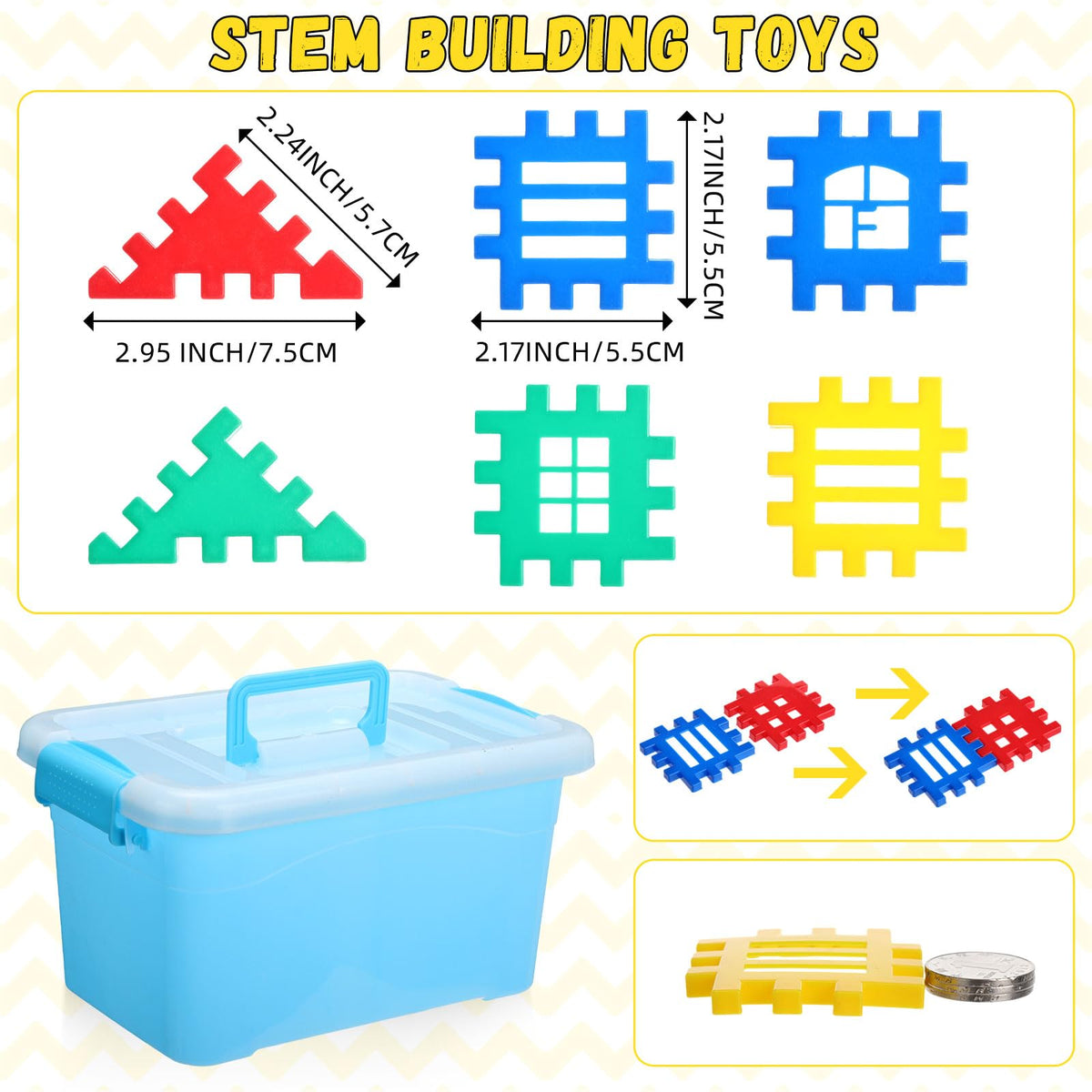 Sonwyoung 155 Pieces Interlocking Building Blocks for Kids with Storage Box Building Toys Waffle Blocks for Kids Construction Learning Educational Toy Sets