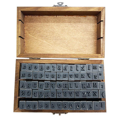 70Pcs Wooden Rubber Alphabet Letter Number Stamps, Rectangular, Capital & Lower Case, DIY Craft Card Making, Scrapbooking Supplies (Dark Wooden)