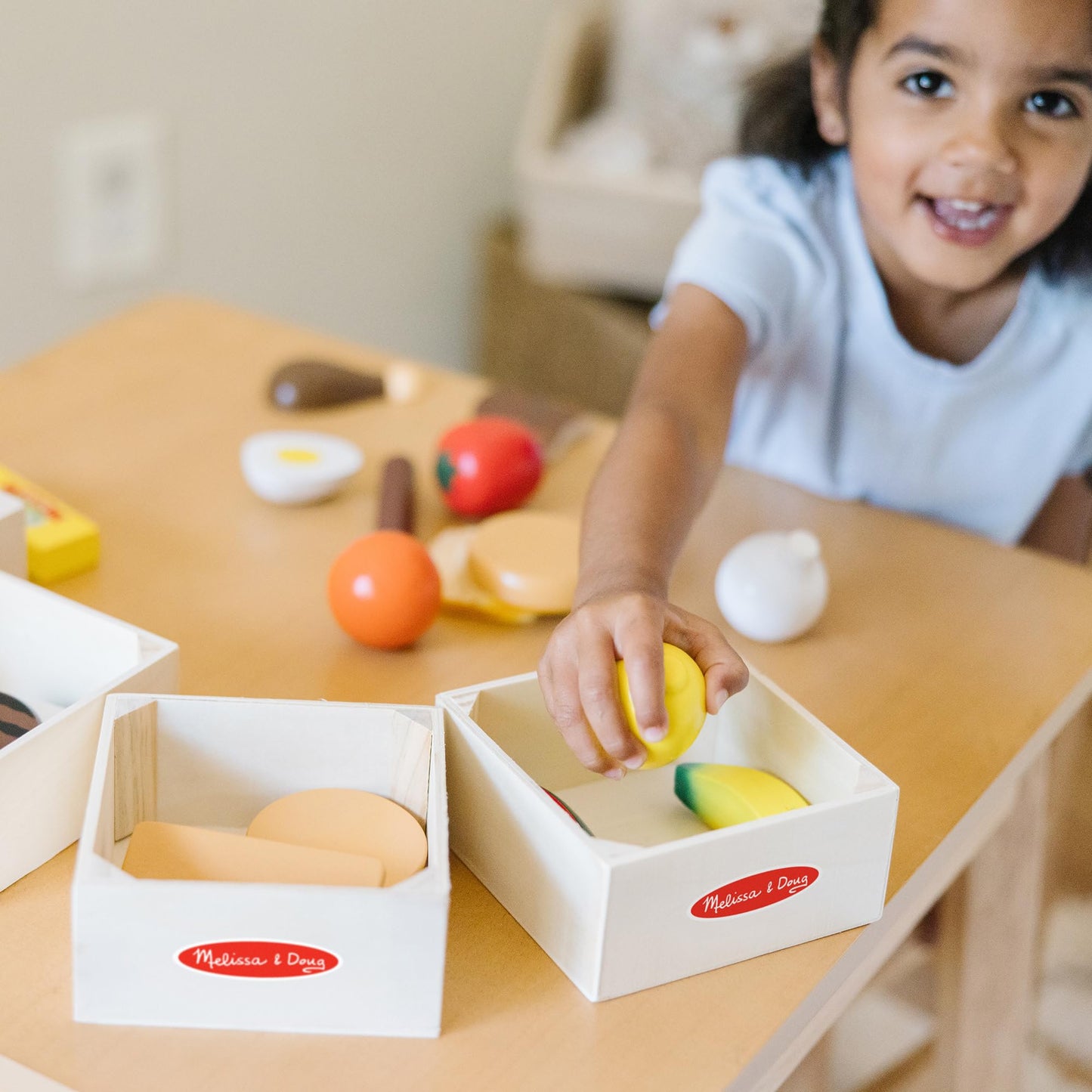 Melissa & Doug Food Groups - 21 Hand-Painted Wooden Pieces and 4 Crates