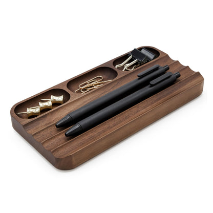 MUUJEE Wooden Desk Pen Pencil Organizer - 7.5 x 3.75 for Work Teacher Dad Wood Pencils Tray Work Minimalist Rustic, Gift for The Man who has it All