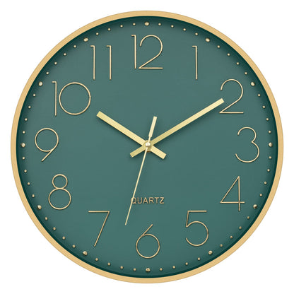 Foxtop Modern Wall Clock 12 Inch Silent Non Ticking Battery Operated Round Quartz Gold Wall Clock for Living Room Bedroom Kitchen Office Classroom Decor (Dark Green Dial)