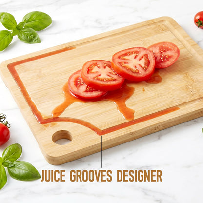 VIVIGU Bamboo Cutting Boards for Kitchen, 3-Piece Wood Cutting Board with Juice Grooves, Durable Wooden Chopping Boards Set for Meal Prep, Meat, Vegetables, Fruits, Serving, Kitchen Essentials