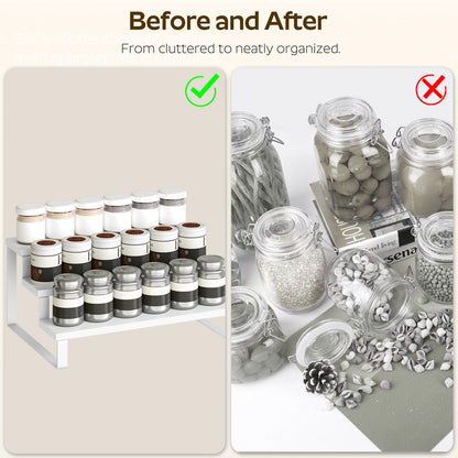 YATINEY Spice Rack, Wooden Display Riser Stand, Set of 2, Vanity Display Stand, Perfume Organizer, Tiered Countertop Organizers, Space Saving, for Kitchen Spices,Syrup, Coffee Mugs, White SR03L2WW