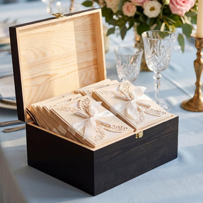 Novabright 3 Pack Wooden Keepsake Box, 3 Size Handmade Decorative Treasure Chest Box, Gift Ideas for Men & Women Jewelry Rings Storage(Black,Pine Wood,Simple)