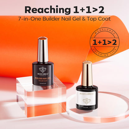 modelones Builder Nail Gel with Gel Top Coat, 3Pcs Clear Builder Nail Kit for Thickening Apex Building Extension Rhinestone Gel Tips Glue, U/V LED Lamp Cured for Home DIY Salon Girls