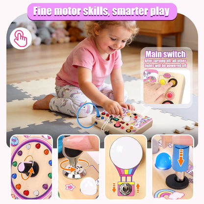 Konijiwa Busy Board - Montessori Toys for 1-3 Years Old Boys & Girls | Sensory Toys for Kids with Autism | Toddlers Learning Activity for Early Development (Unicorn Busy Board v2)