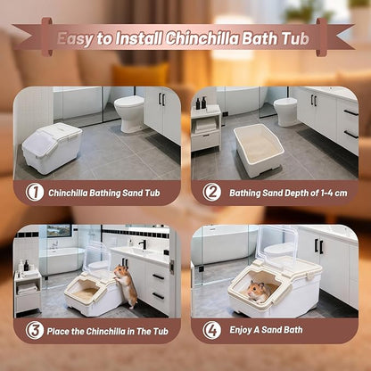 Extra Large Chinchilla Sand Bath Container Kit Plastic Dust Bath House Hamster Shower Room for Hedgehog Guinea Pig Squirrel Small Animals (Grey)