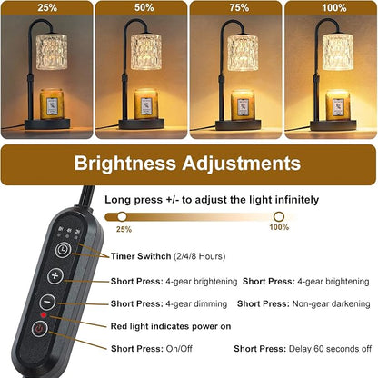Briever Dimmable Candle Warmer Lamp with Timer, Height Adjustable Electric Candle Wax Warmer, Christmas Birthday Gifts for Women Mom, House Warming Gifts New Home Decor, Black Base with Glass Shade