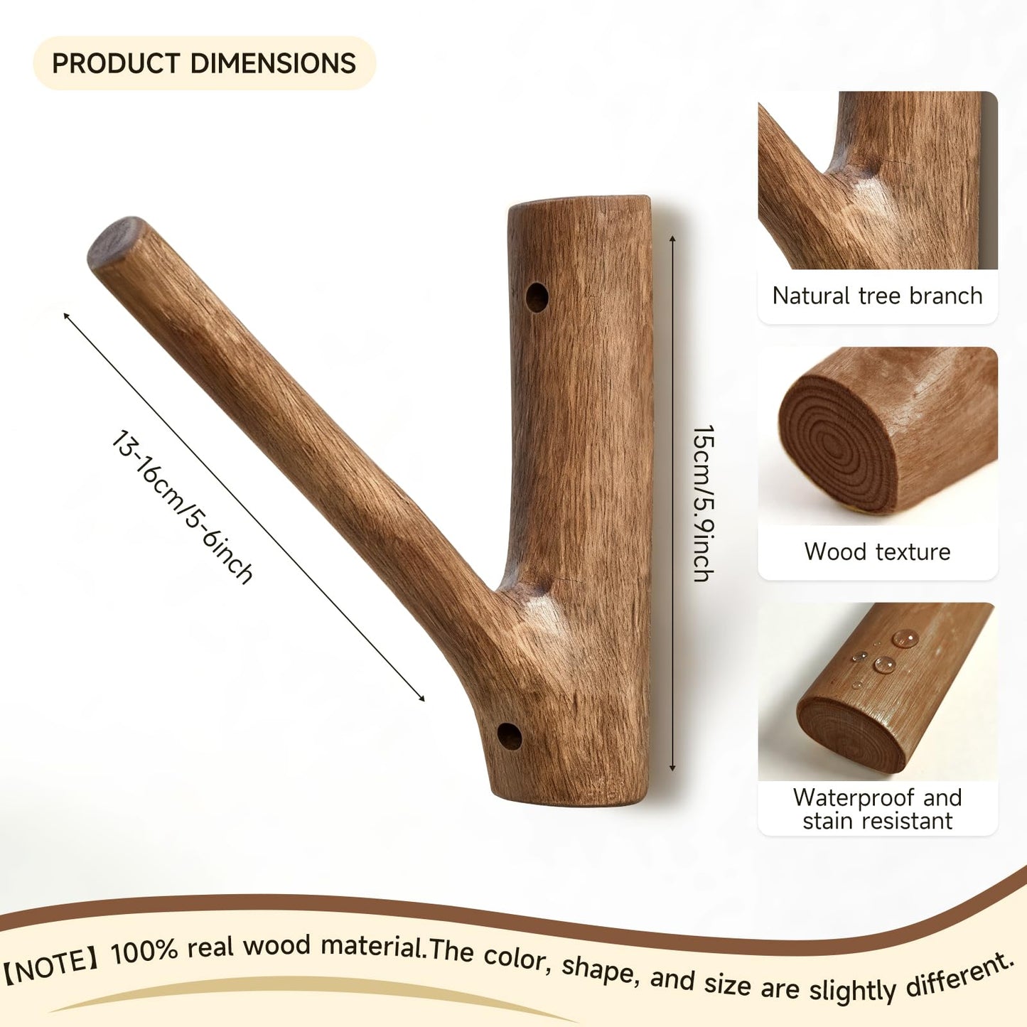 Wooden Toilet Paper Holder Wall Mount - Self-Adhesive Bathroom Tissue Holder, Retro Bohemian Farmhouse Style, No Drilling for Small Spaces Bathrooms RVs and More - Walnut Color