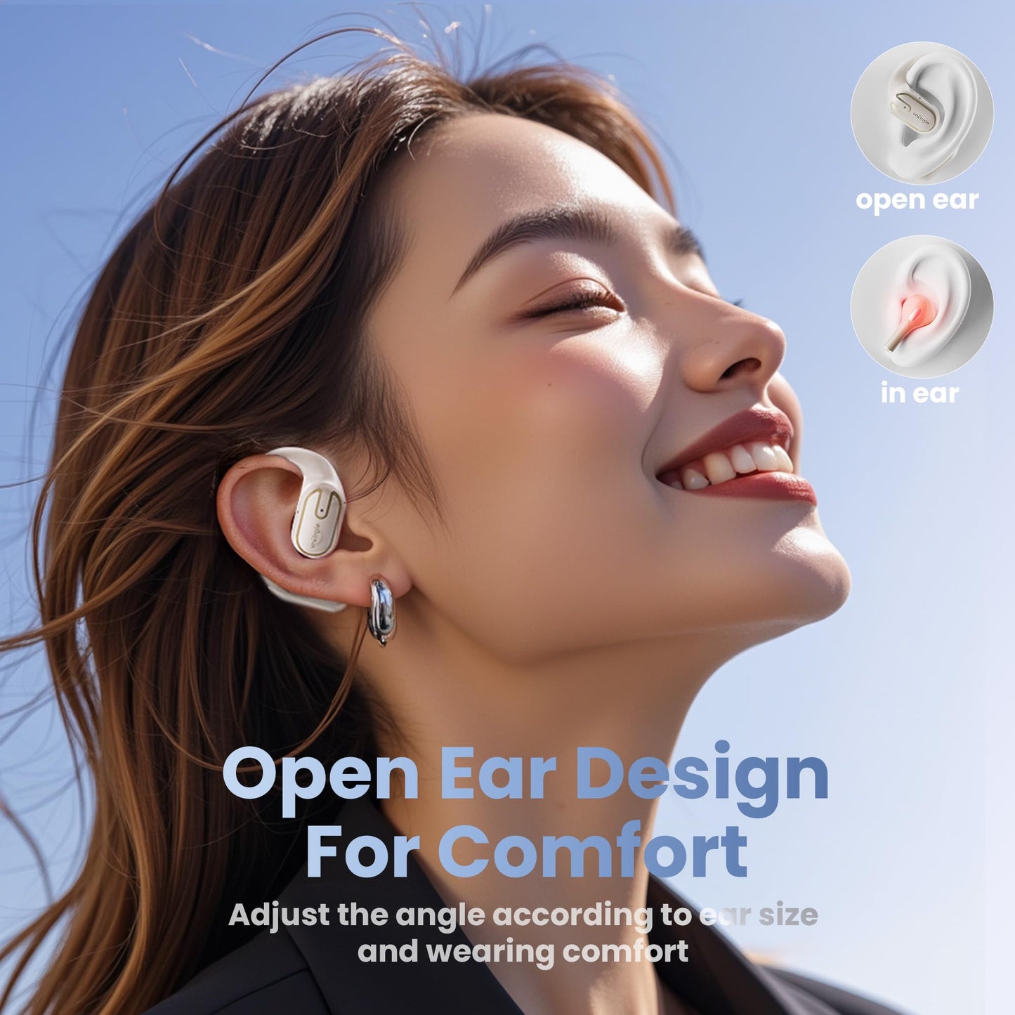 2026 Upgraded Open Ear Headphones,Over Ear Earbuds with Ergonomic Earhook,Bluetooth Headphones 6.0 with Smart Digital Display,80H Playtime,IPX7 Waterproof,Touch Control Operate Fit Cycling (Skin)