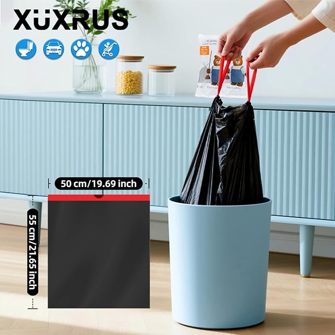 XUXRUS Small Black Bathroom Trash Bags 4 Gallon Drawstring Garbage Bags