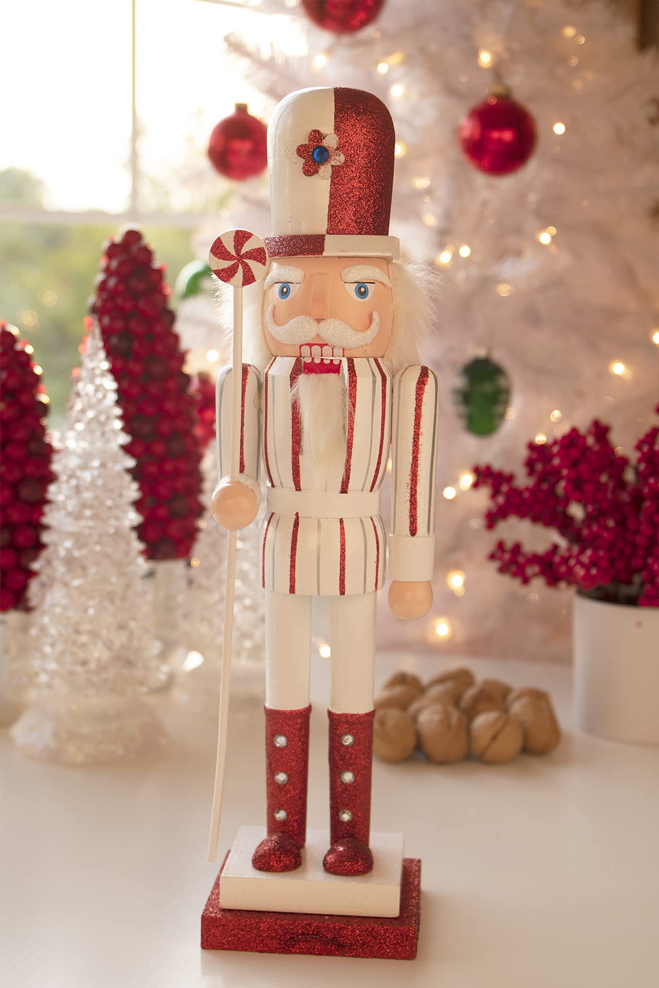 Clever Creations Peppermint 15 Inch Traditional Wooden Nutcracker, Festive Christmas Décor for Shelves and Tables