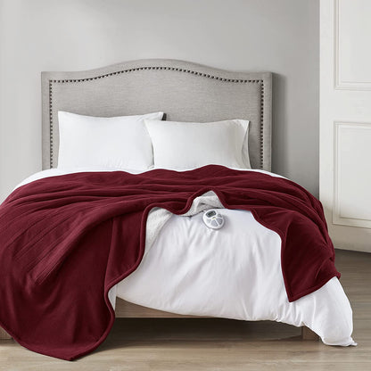 Serta Heated Blanket - Reversible Fleece to Sherpa Electric Blanket, Fast Heating, Auto Shut Off Timer, Multi Heat Setting, ETL Certified, Machine Washable, Grey Full 84"x 77"