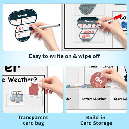 Circle Time Learning Center Pocket Chart for Classroom, Dry Erase Alphabet & Number Flash Cards, Write ABC Letter Tracing Writing Practice Games for Kids, Learning Weather Counting Color Shape