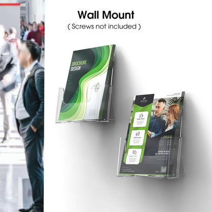 MaxGear Acrylic Brochure Holder 6 x 8 inch, Display Stand Plastic Clear Flyer Holders for 5.5 x 8.5 inch, 5 x 7 inch Menu, Literature, Trifold Pamphlet, Magazine, Countertop or Wall Mount, 2 Pack