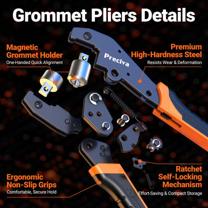 Preciva Grommet Eyelet Pliers Kit, Handheld 1/4 Inch 6mm Manual Grommet Press Machine with 300 Pcs Gold & Silver Eyelets, Storage Bag and Hole Punch for Tarp, Fabric, Banner, Canvas DIY Crafts