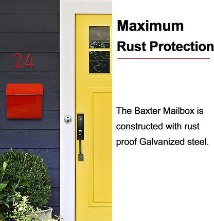 NACH Large Mailbox for House, 12.4”x7.1”x11.8 Red Mailboxes for Outside, Waterproof Mailbox - Baxter-Style Wall Mount Mailboxes for Outside