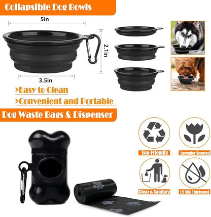 LOBEVE No Pull Dog Harness, Collar & Leash Set | Includes Dog Seat Belt, Collapsible Bowls & Poop Bag Dispenser. Ideal for Training, Walking, Hiking. Fits Small to Large Dogs(Black-L)