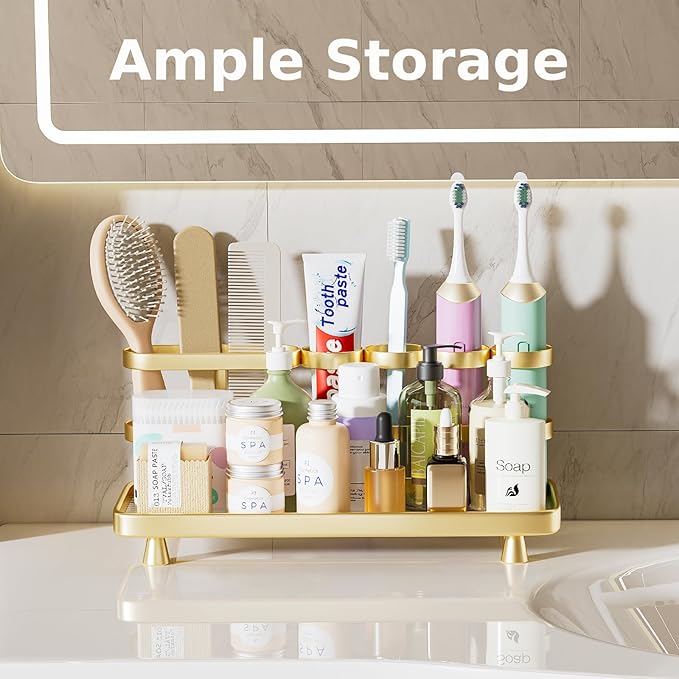 Electric Toothbrush Holder for Bathroom Countertop 5 Metal Slots Toothpaste