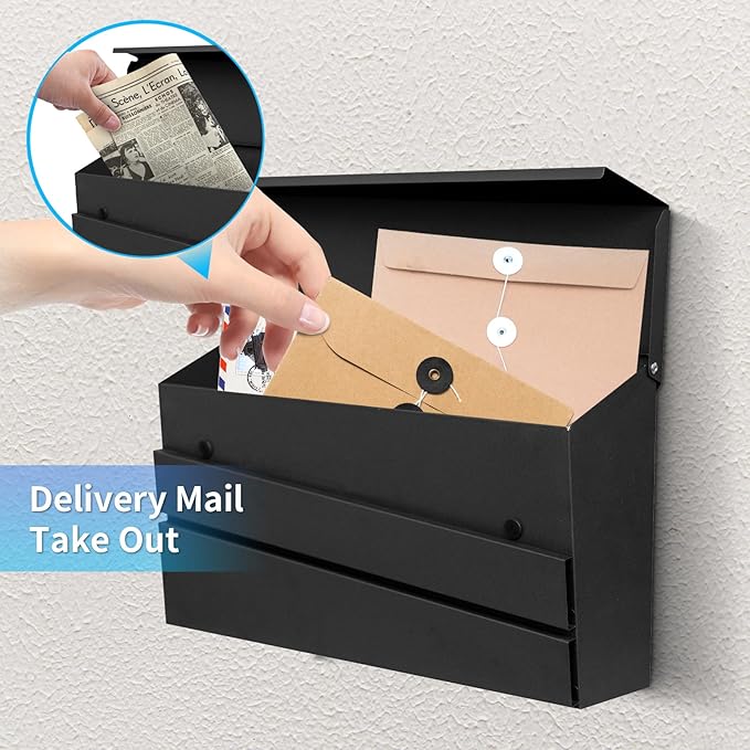 Wall-Mount Mailbox for Outside, Rust Resistant Mail Box Wall Mounted Outdoor, Galvanized Steel Morden Mailboxes (No Keys Locking)