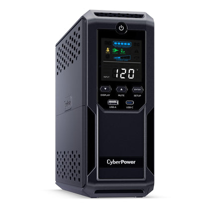 CyberPower CP1500AVRLCD3 Intelligent LCD UPS System, 1500VA/900W, 12 Outlets, 2 USB Ports, AVR, Mini Tower, Black