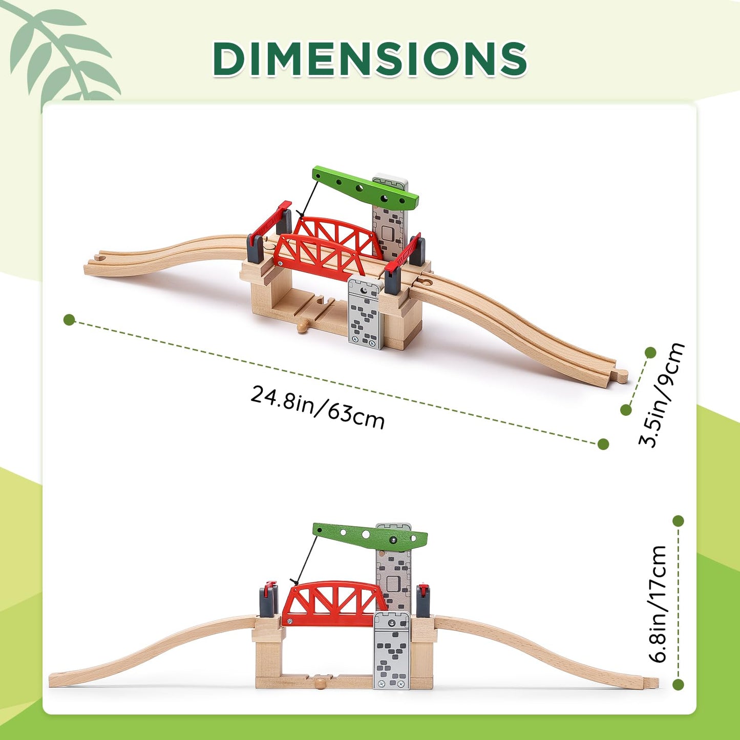 SainSmart Jr. Wooden Train Set Accessories, Moveable Lifting Bridge Set with Track for Kids Compatible with Thomas, Brio, Chuggington, Melissa and Doug
