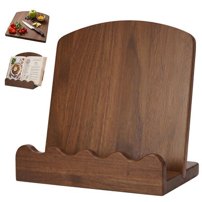 Scalloped Wooden Cookbook Stand for Kitchen Counter,2 in 1 Recipe Book Holder,Charcuterie Board & Kitchen Serving Tray,Durable Cook Book Holder Stand Easily Keeps Cook or Recipe Books Open