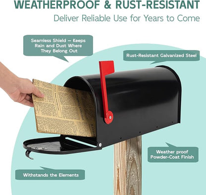 Mailboxes for Outside Post Mount, Black Metal Mailbox, Standard Size, 20 x 8.7 x 6.7 Inches
