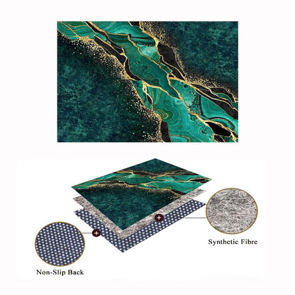 Qmkmyy Luxury Emerald Green Black Gold Marble Abstract Bedroom Rugs 5'x8' for Living Room Modern Aesthetic Glitter Area Rug Soft Cozy Carpet Floor Mats