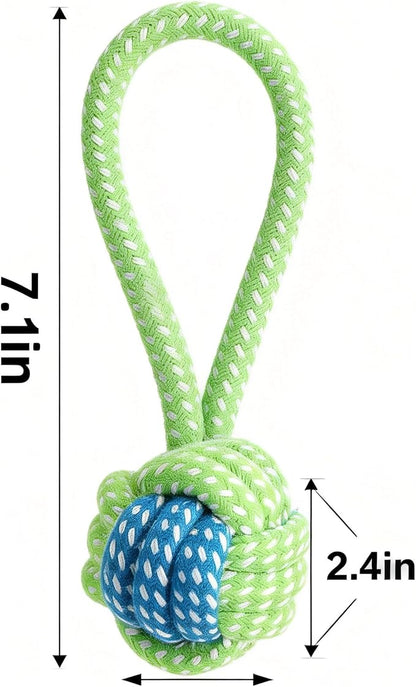Natural Rope Knot Dog Chew Toy, Green and Blue, Durable Dental Toy for Small to Medium Breeds