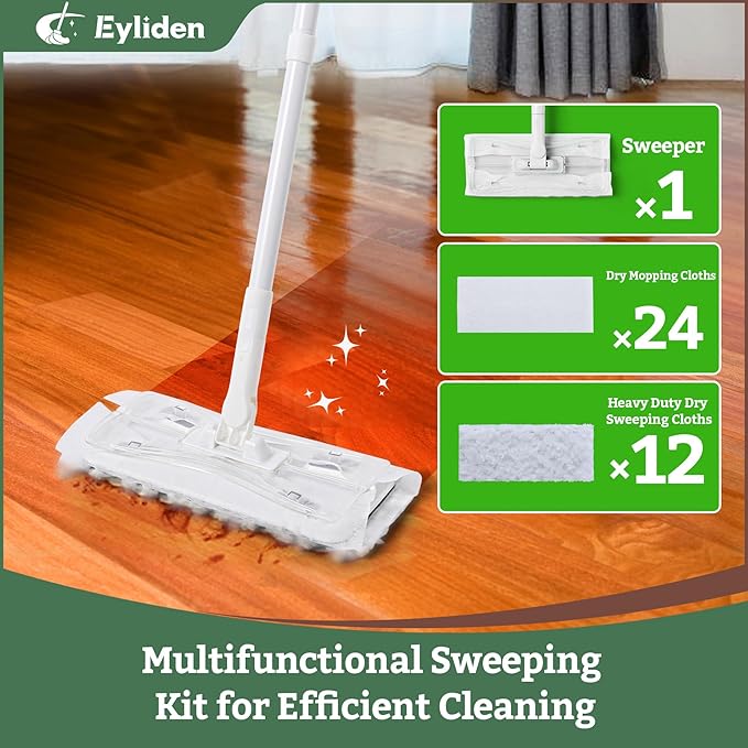 Eyliden Dust Mop, Sweeping & Mopping Kit | 58" Extended Long Handle, 36