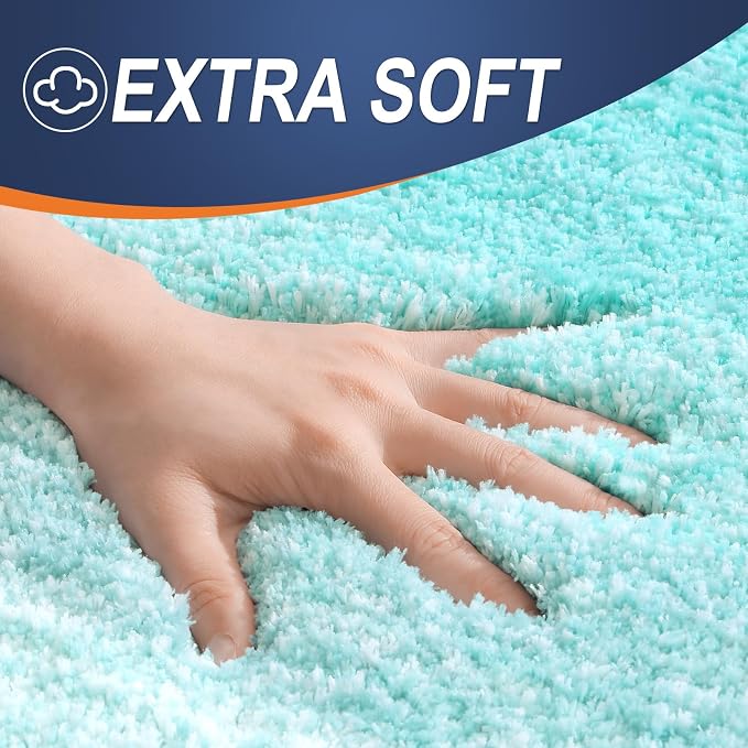OLANLY Luxury Toilet Rugs U-Shaped 24x20, Extra Soft and Absorbent Microfiber Bathroom Rugs, Non-Slip Plush Shaggy Bath Mat, Machine Wash Dry, Contour Bathroom Mats for Toilet Base, Teal