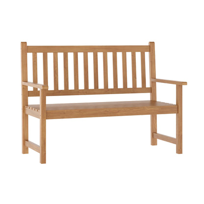 Flash Furniture Adele Commercial Indoor/Outdoor Acacia Wood Bench, 2-Person Slatted Patio Loveseat, for Use in Yard, Garden, Porch, or Park, Brown