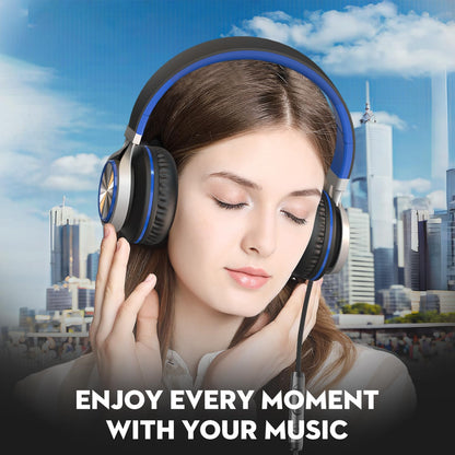 Bywulanda USB C Headphones with Mic and Volume Control, Over Ear Stereo Headsets for iPhone 15 16 Pro, Wired Foldable Headphones for Smartphones Chromebook Laptop Tablets Travel(Blue)