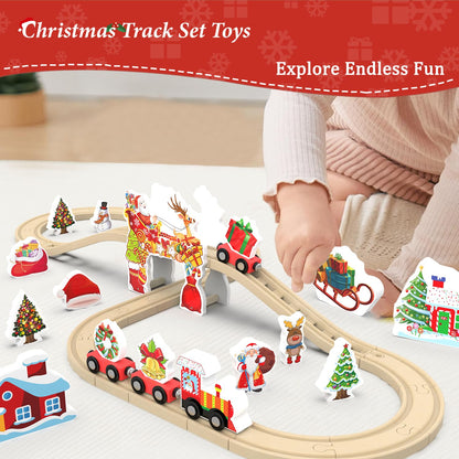Wooden Train Set, Train Track for Toddlers 3-5, Wooden Tracks Kids Girls Boys Toys, 42Pcs Trains Toy Set for 3 4 5 6 Year Old Compatible with Thomas, Brio