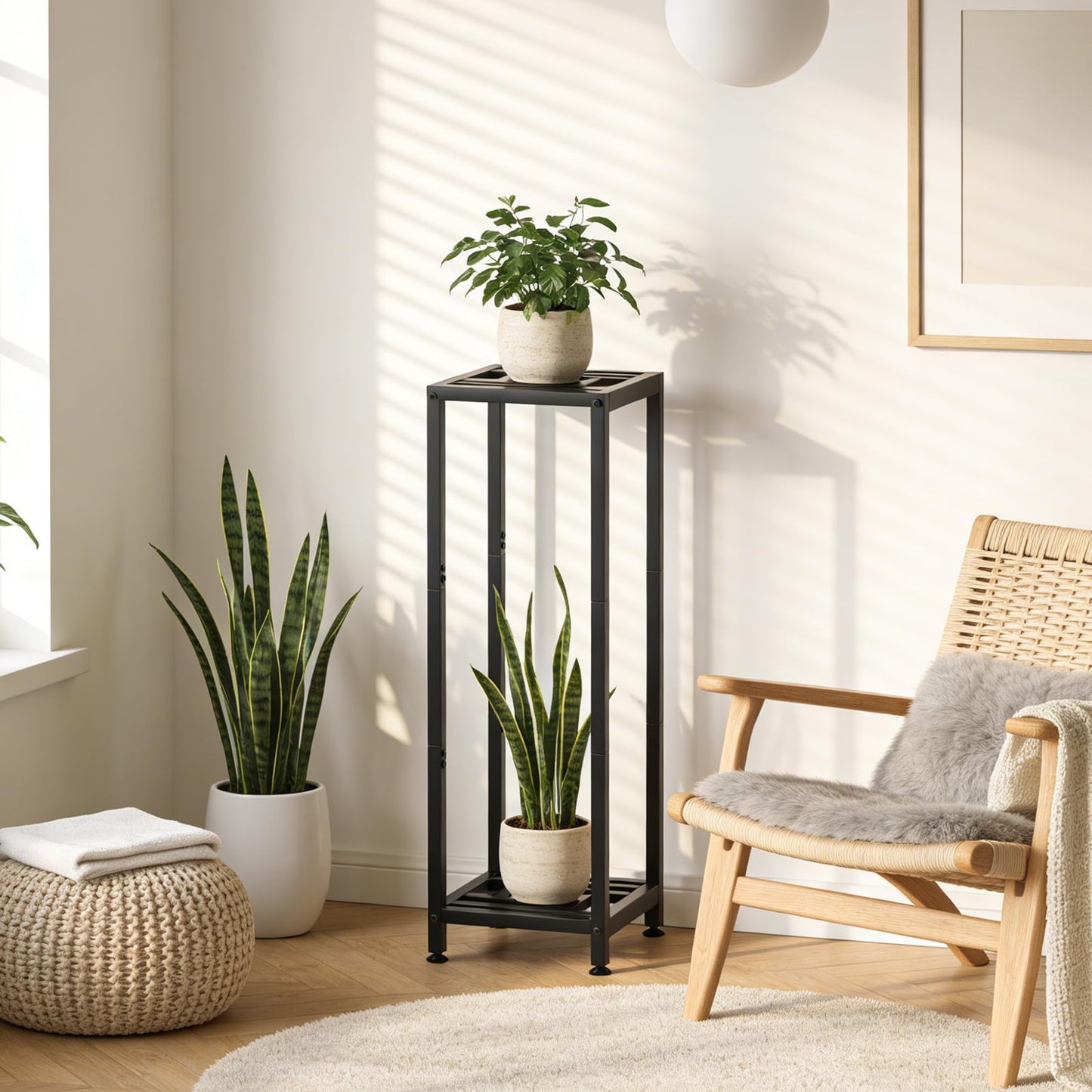 Umi.pzsy Metal Plant Stand, 2-Tier Indoor Outdoor Flower Pot Holder, 40*11.81*11.81 Inch, 230 lb Capacity, Adjustable Feet, Black (40*11.81*11.81 inches)