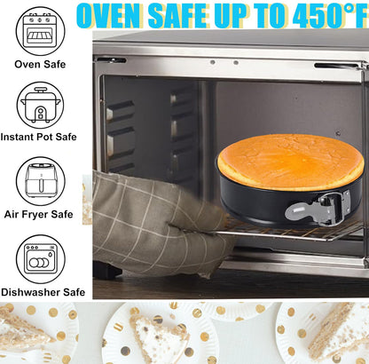 Round Cake Pan Sets for Baking Cake Decorating Supplies: 4 Non-Stick Springform Pans Set (4, 7,9,10 inches), Icing Tips, Cake Leveler – Multi-functional Leak-Proof CheeseCake Pan
