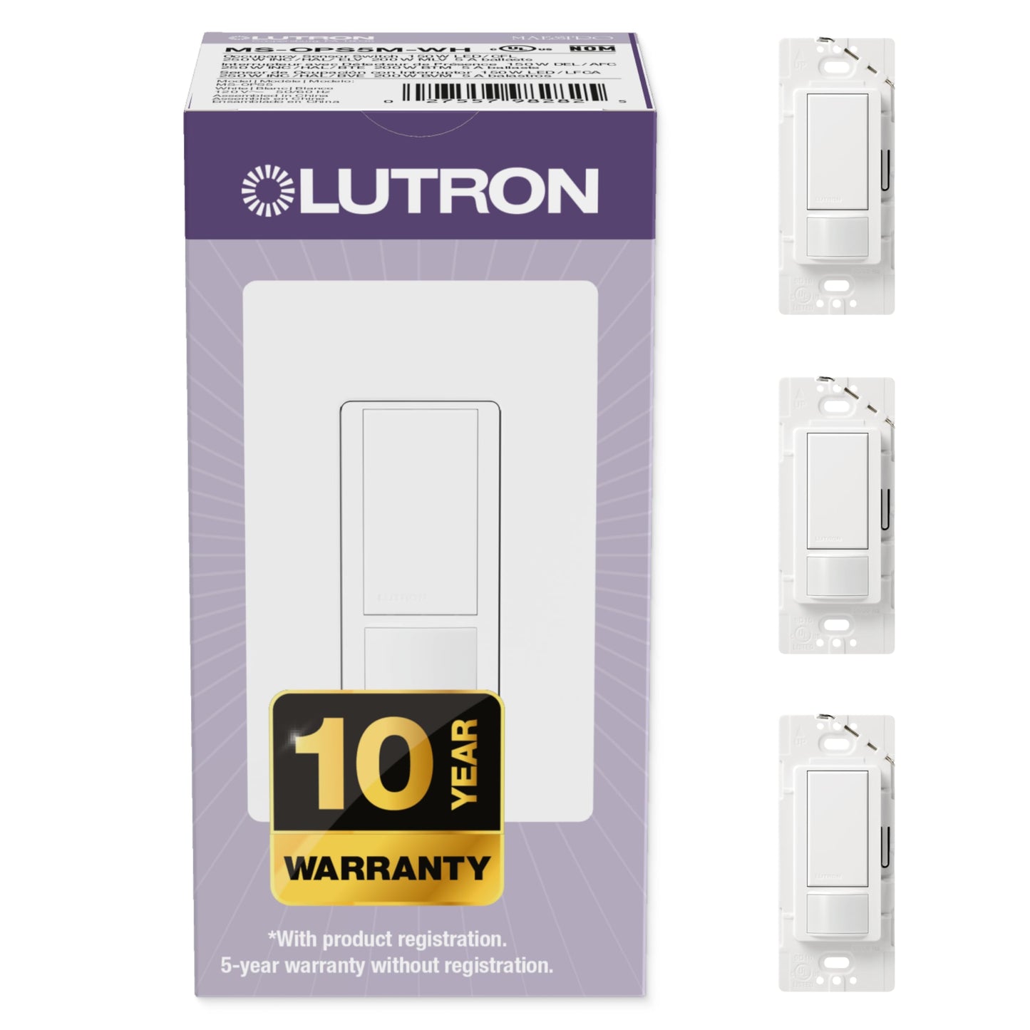 Lutron Maestro Motion Sensor Light Switch Indoor for Bathroom, Garage, Laundry Room, Any Bulbs, Occupancy Vacancy Sensor, Single-Pole, MS-OPS2-WH, White