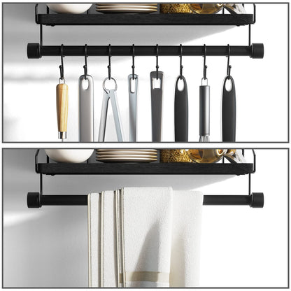 Alsonerbay Floating Shelves Wall Shelves for Bedroom, Bathroom Shelves Wall Mounted with Towel Bar, Kitchen Rustic Wood Shelf with Hooks for Hanging Cooking Utensils or Mugs