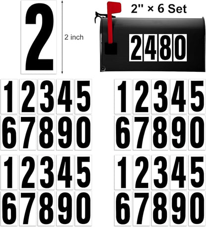 Reflective Number Stickers, 6 Sets 2 Inch Vinyl Waterproof Black Mailbox Numbers for Outside, Strong Self-Adhesive House Numbers Decals for Mailbox Door Signs Trucks