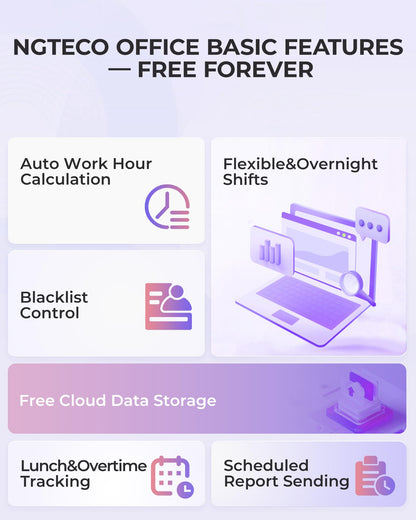 NGTeco Cloud Time Clock for Employees Small Business, Remote Control Fingerprint Time Clocks, Customization Rule Clock in Machine with Software ＆ iOS/Android App, 2.4G WiFi, No Monthly Fee, White