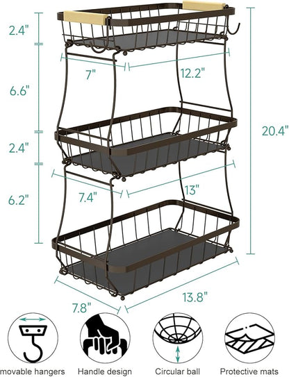 2 Tier Large Fruit Basket for Kitchen Counter