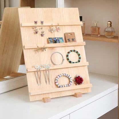 Leooomap 2-Pack 4-Tier Wooden Earring Display Stand, Rustic Earring Display Card Holder with Slots for Jewelry Storage, Craft Shows, and Retail Storefront
