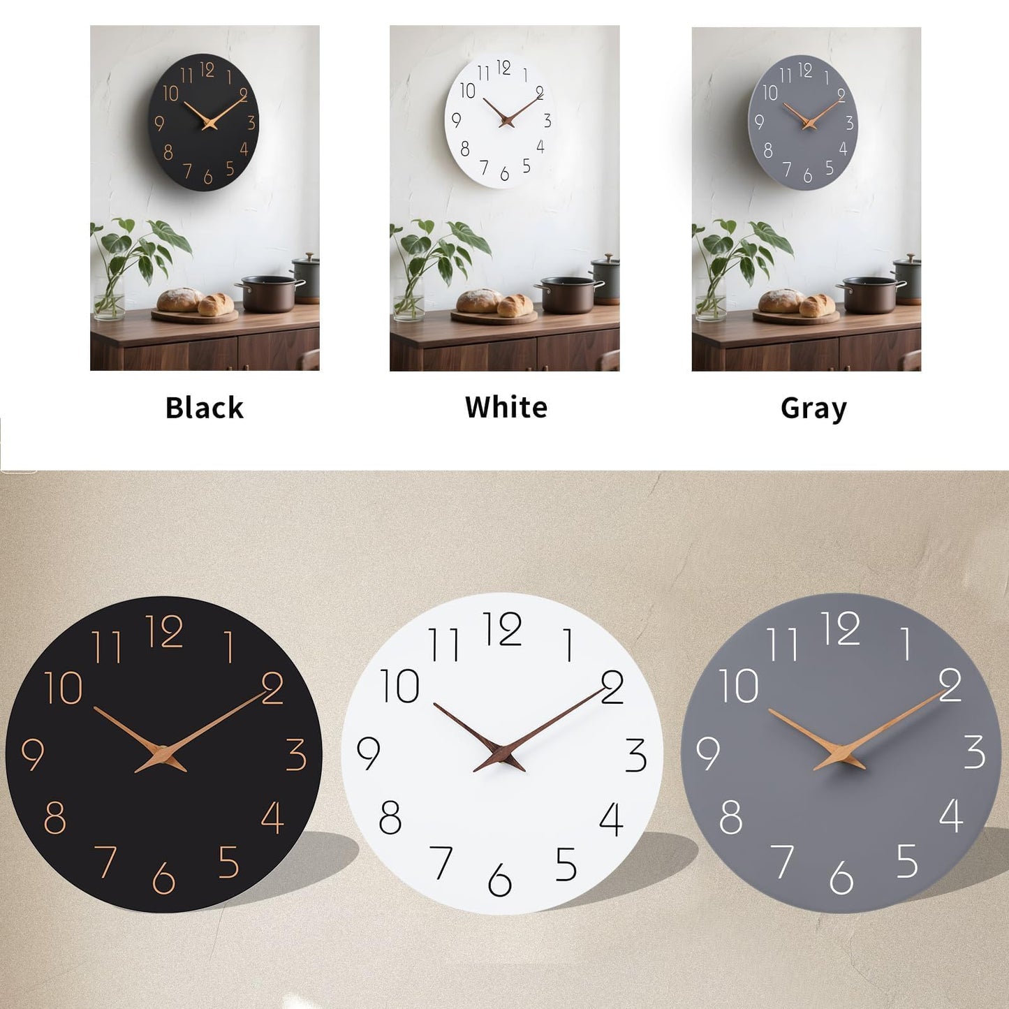 Mosewa Wall Clock 14 Inch White Silent Non Ticking Battery Operated Simple Minimalist Wooden Clock Decorative for Kitchen Bathroom Home Bedroom Living Room Office