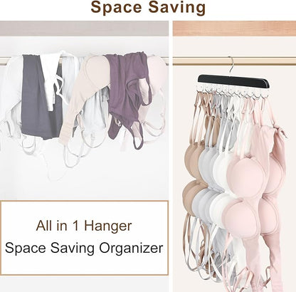 Bra Hanger for Closet, Tank Top Organizer 20 Hooks Capacity Foldable Wood Space